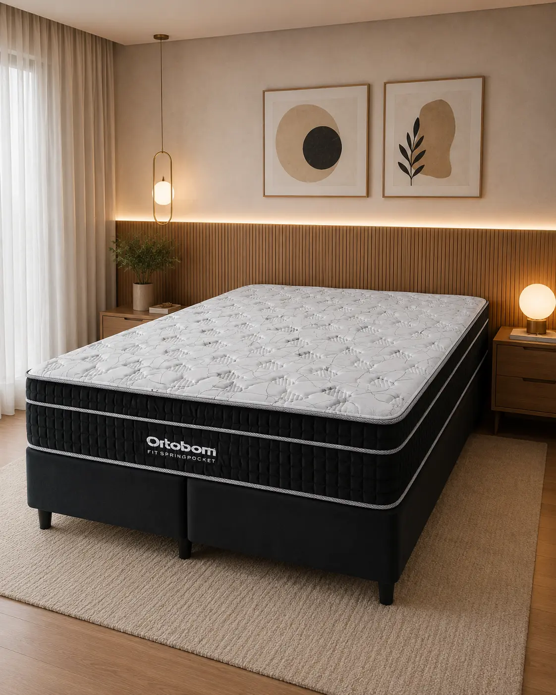 Colchão Ortobom Fit Springpocket com molas ensacadas em quarto montado